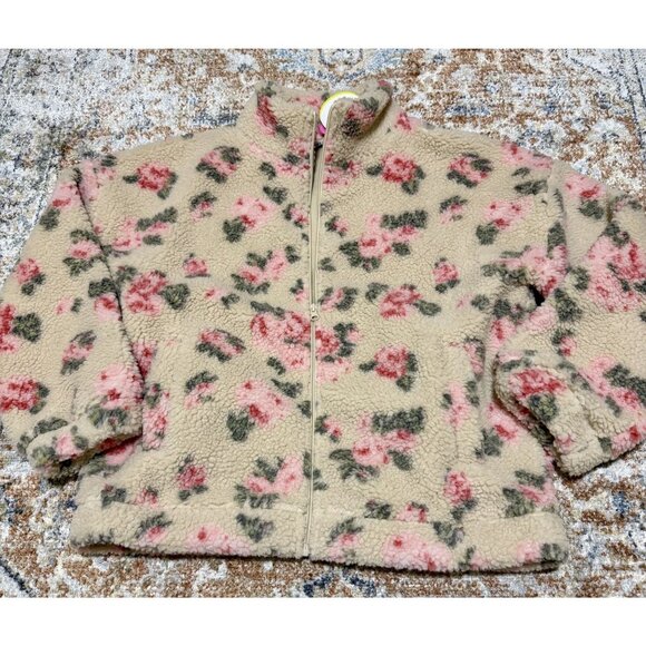 Liverpool Sweaters - THAT'S IT Textured Fleece Jacket Womens Large Beige Floral Zip Up NEW